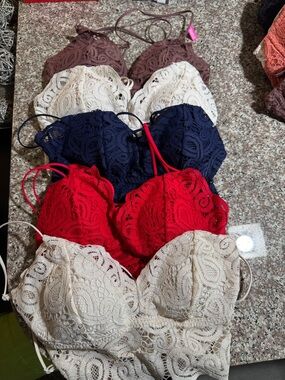 PINK Victoria's Secret Lace Bralette Set - Red, Navy, Cream, Brown